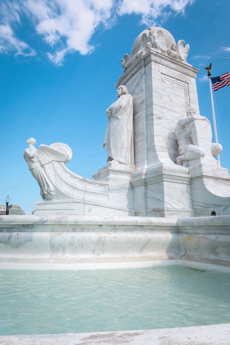 Columbus Fountain in front of Union Station flowing with water again (Photo credit: X/@SecretaryBurgum)