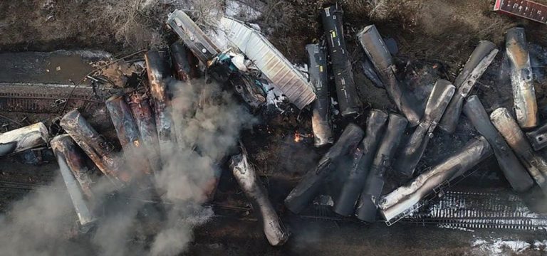 Derailed Norfolk Southern rail cars.