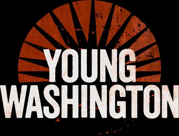 Young Washington logo in white capitalized letters in front of a black and red background.