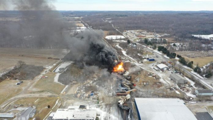 Portions of a Norfolk and Southern freight train that derailed.