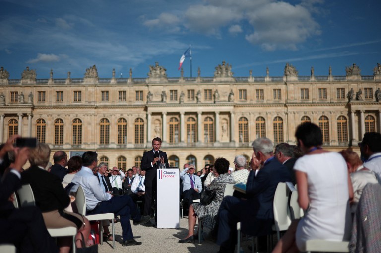 French President Emmanuel Macron delivers a speech during the 
