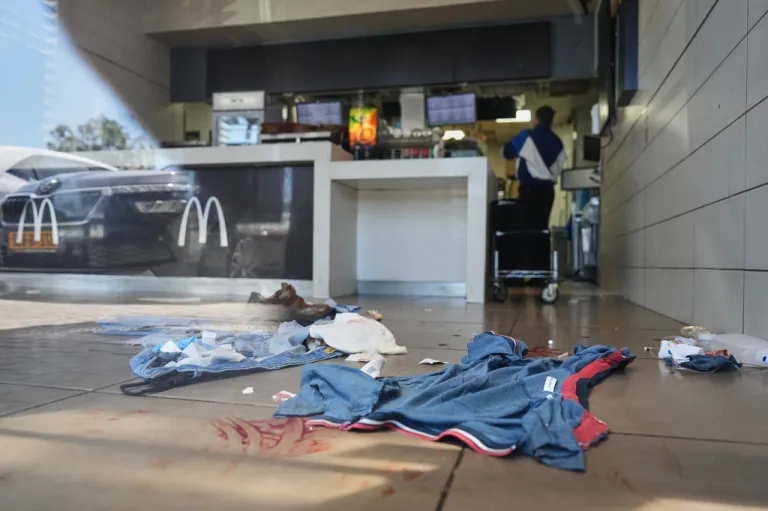 Blood stains are visible at the scene of a shooting in Israel