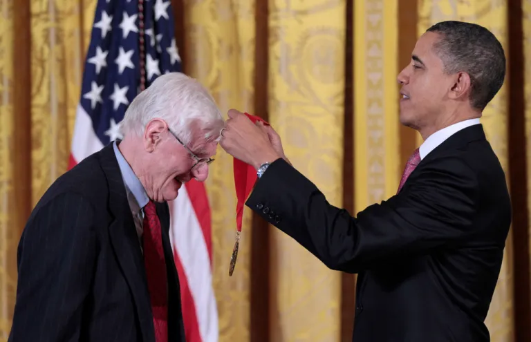 President Barack Obama presents a National Humanities Medal to author, historian and Brown University professor emeritus, Gordon Wood