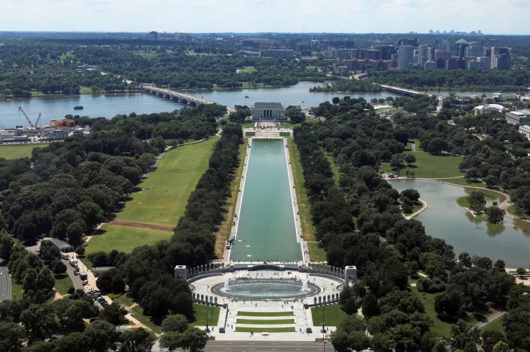 The Reflecting Pool and Lincoln Memorial are seen in Washington, Saturday, June 13, 2026.