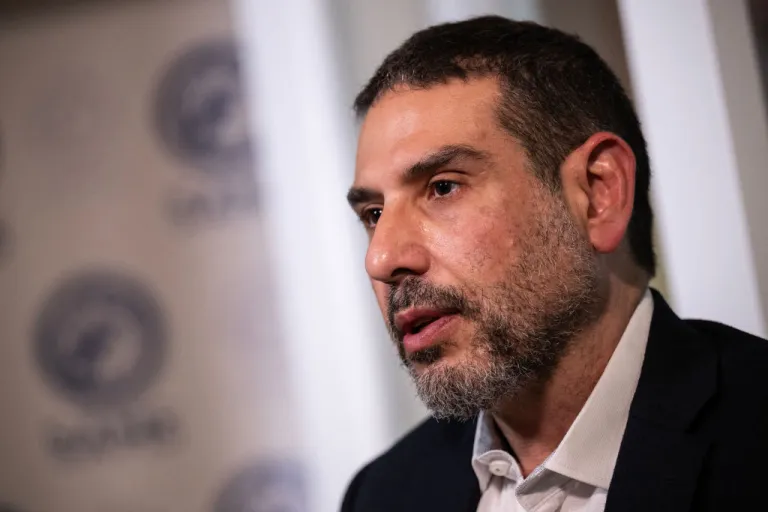 Dr. Adam Hamawy speaks during an AFP interview after meetings at the White House and on Capitol Hill, in Washington DC, on June 14, 2024. All three medical professional recently returned to the US after volunteering in Gaza. (Photo by Drew ANGERER / AFP) (Photo by DREW ANGERER/AFP via Getty Images)