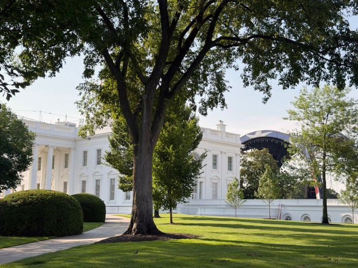 The White House with the UFC Freedom 250 main venue behind it. (Judith Y. Kim/Washington Examiner)