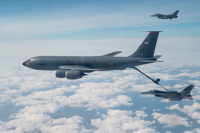 A KC-135 in the sky.