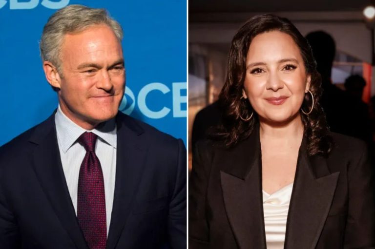 Collage of Scott Pelley and Bari Weiss.