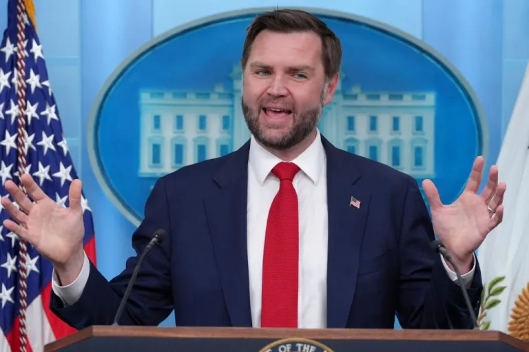 Vice President JD Vance speaks to reporters in the James Brady Press Briefing Room at the White House.